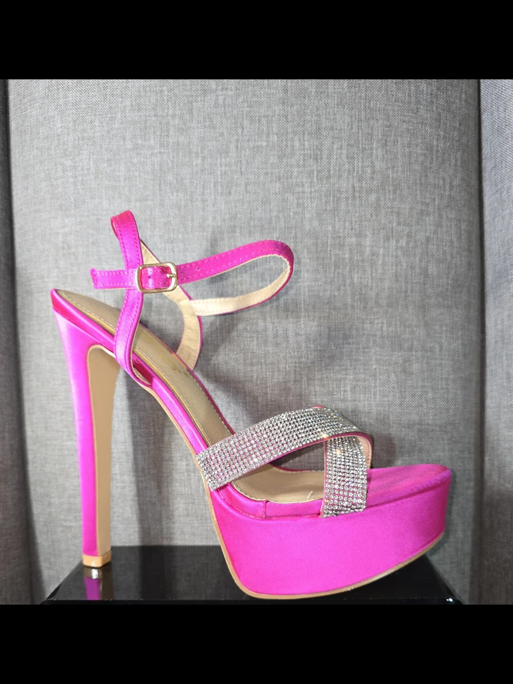 Women's Fuchsia Platform Stiletto Sandals with Crystal Strap